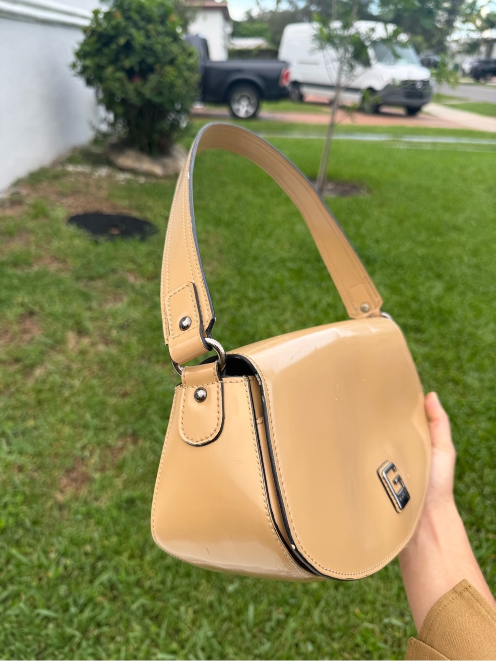 Beige guess Shoulder Bag with Gloss Finish